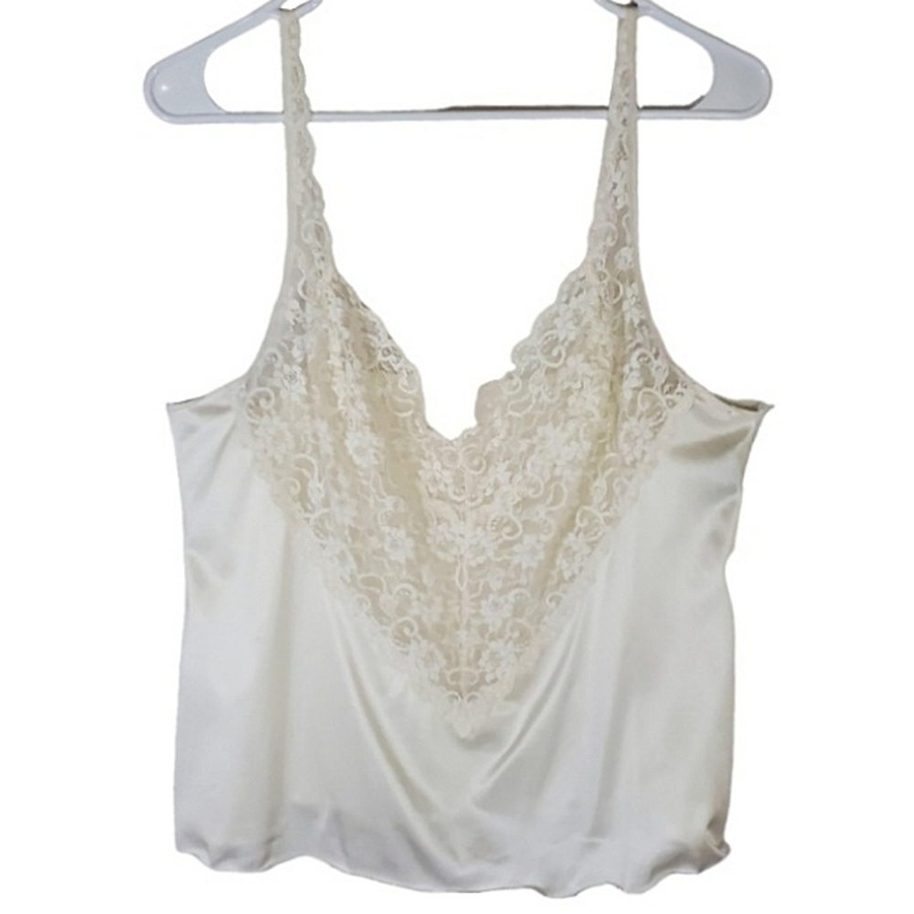 2184 * Vassarette Lace Trim Cami Top White Off White Size L 80s 90s